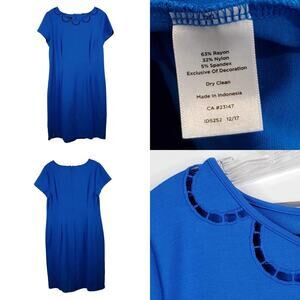 Talbots Dress Women's Size 10 Blue Short Sleeve Embroidered Ponte Knit